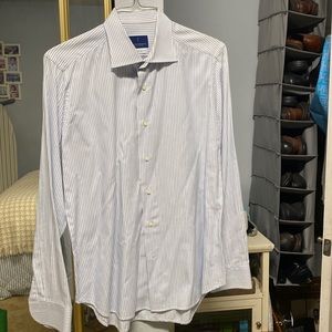 Pin stripe Mastai Ferretti dress shirt, baby blue and white, tapered in the back